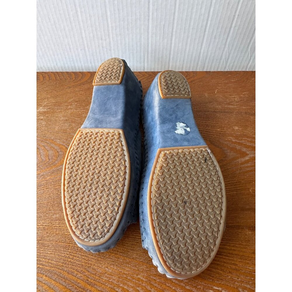 La Plume Women's Size 38 Blue Leather Slip-On Sandals With Buckle Accent Sz 6.5 - Picture 9 of 9